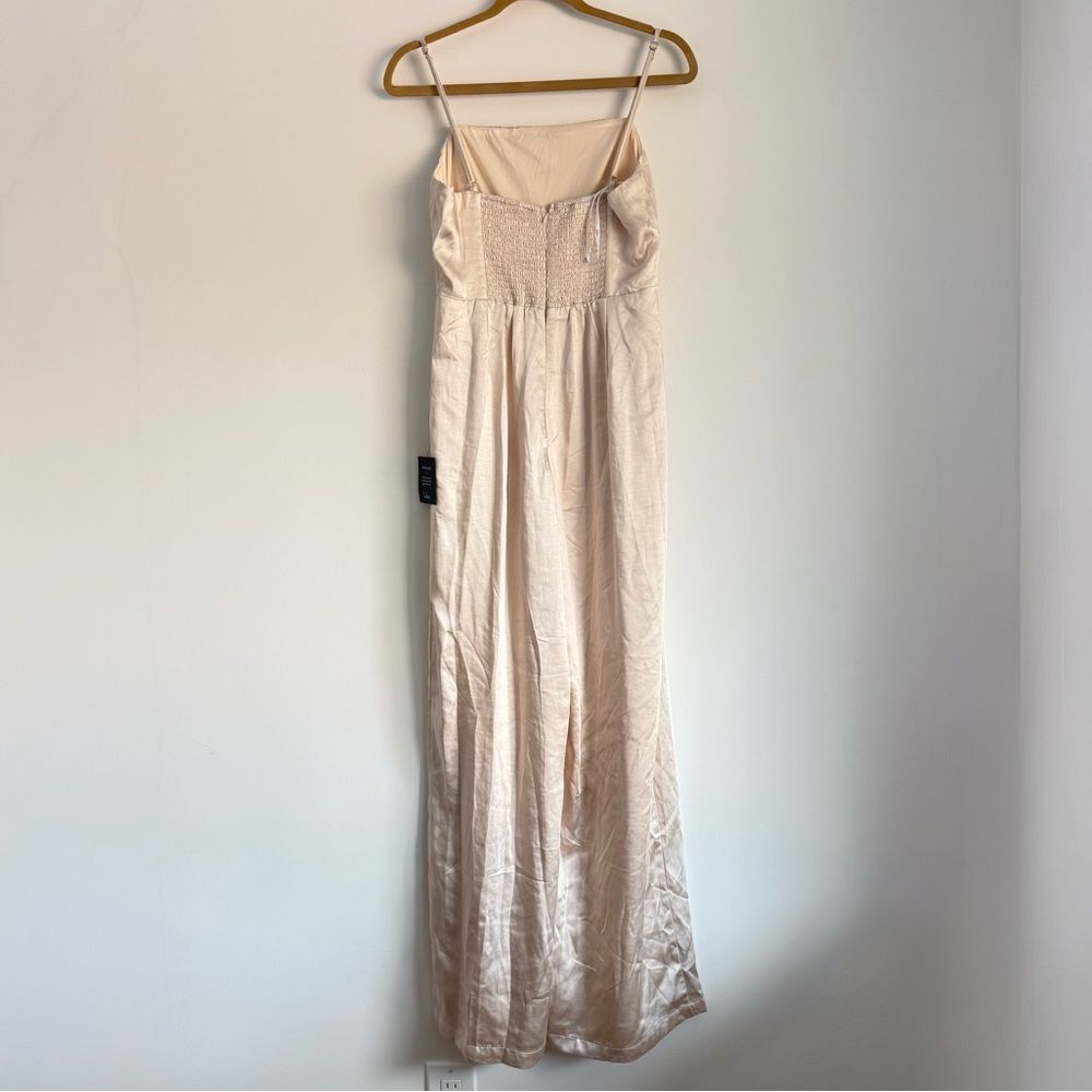 NWT Lulus Stylish Brilliance Champagne Satin Sleeveless Wide-Leg Jumpsuit Large - Picture 7 of 9